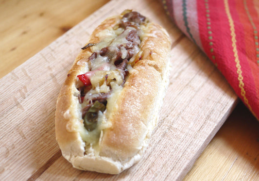 Shaved Steak & Cheese Sandwiches with Roasted Veg and Garlic Mayo