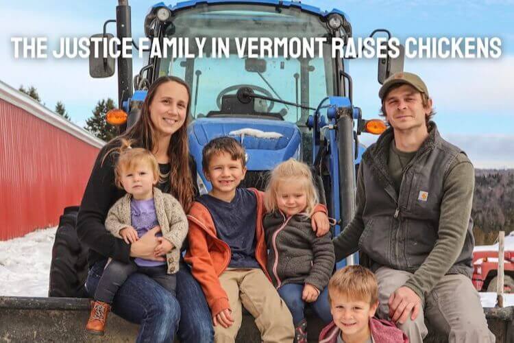chicken family farmers sitting on tractor