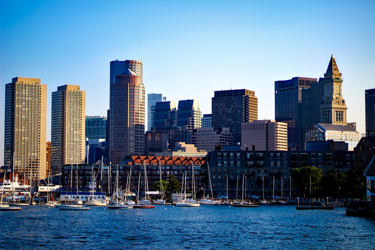 Boston Massachusetts skyline with harbor